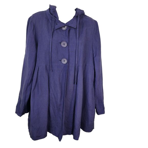 Larry Levine Womens Swing Jacket Size 12 Purple Hooded Linen Blend Lined Pleats - Picture 1 of 10